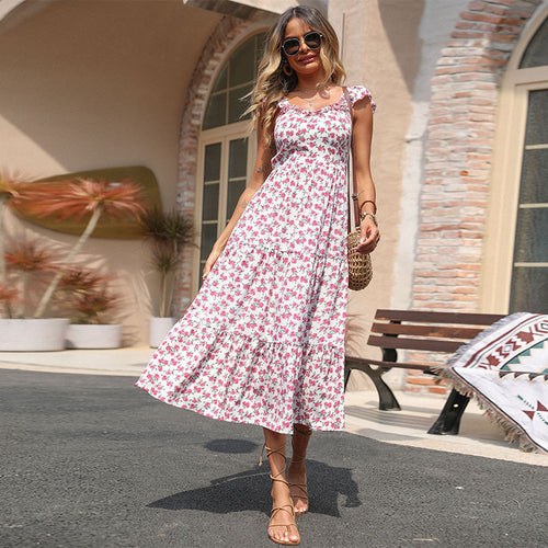 Damen Maxi-Kleid mit romantischen Volantärmeln und floralem Design EB