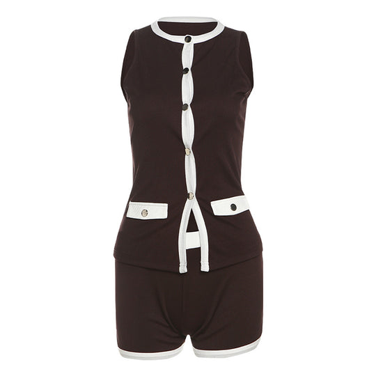 Damen Sportlicher romper mit knopfbeschlägen und Taschen EB