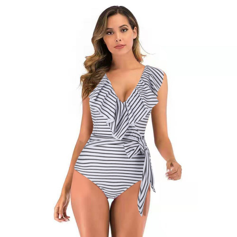 Damen Einteiliger Badeanzug mit raffinierten Rüschendetails und eleganter Schleife EB