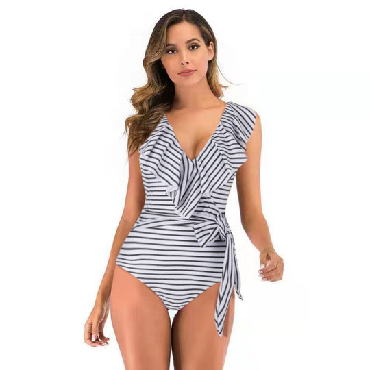Damen Einteiliger Badeanzug mit raffinierten Rüschendetails und eleganter Schleife EB