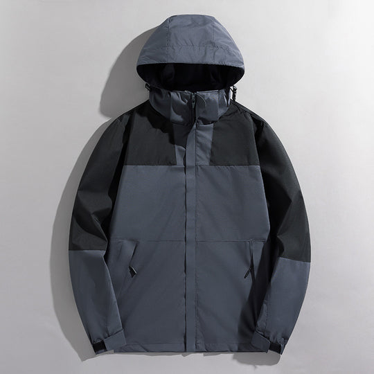 Herren dreilagige Shelljacke mit verschweißten Nähten verstellbarer Kapuze und winddichter Front EB