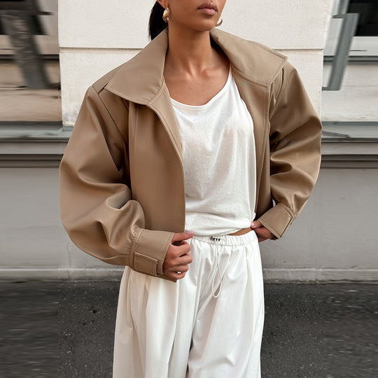 Damen cropped Jacke mit überschnittenen Schultern EB