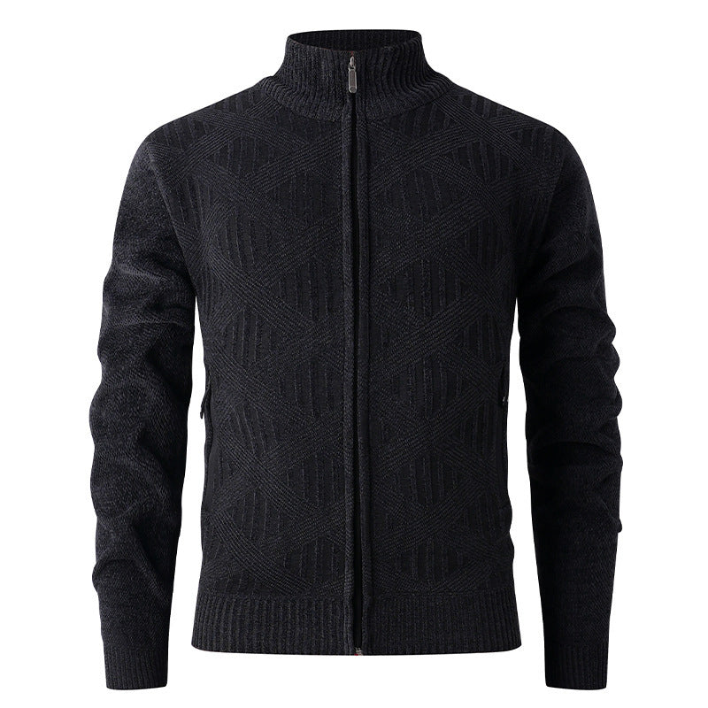 Herren elegante Strickjacke mit strukturiertem Design und hohem Stehkragen EB