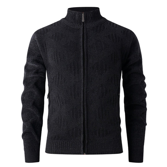 Herren elegante Strickjacke mit strukturiertem Design und hohem Stehkragen EB