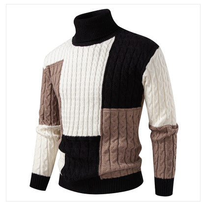 Herren modischer Strickpullover mit strukturiertem Zopfmuster und Stehkragen EB