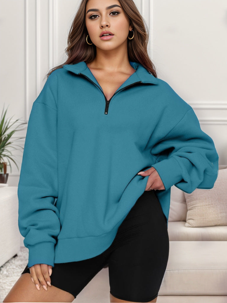 Damen nan übergroßes Sweatshirt mit Halbreißverschluss und Stehkragen EB