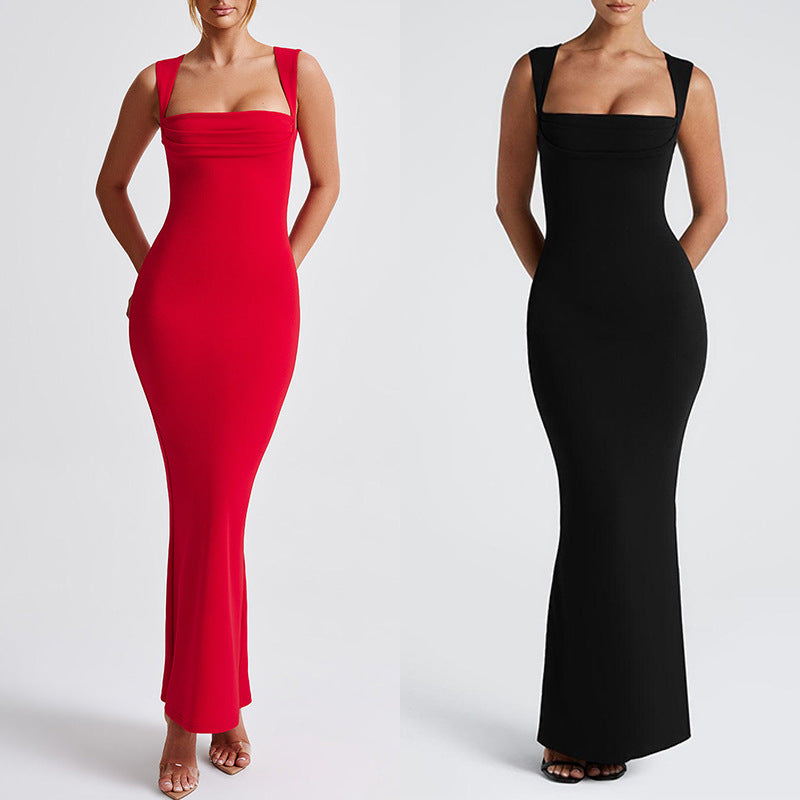 Damen Elegantes Langarm-Bodycon-Kleid mit quadratischem Ausschnitt und figurbetontem Schnitt EB