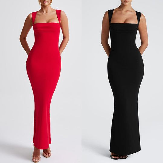 Damen Elegantes Langarm-Bodycon-Kleid mit quadratischem Ausschnitt und figurbetontem Schnitt EB