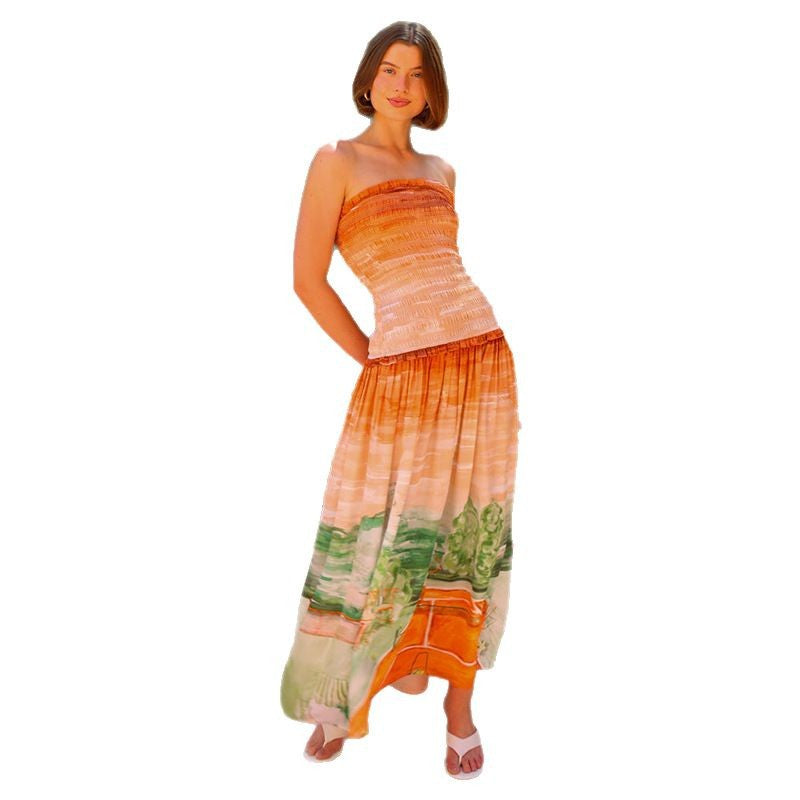 Damen Maxi-Wickelkleid mit elastischem Oberteil und fließendem Rock EB