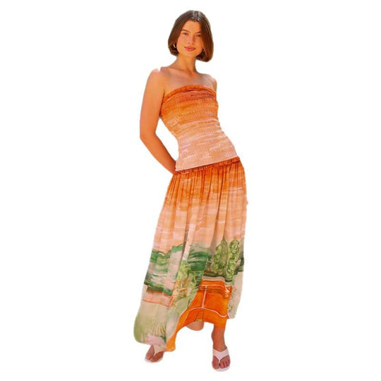 Damen Maxi-Wickelkleid mit elastischem Oberteil und fließendem Rock EB