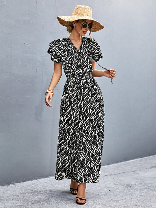 Damen Maxikleid mit modernem Rüschendesign und elastischem Taillenbund EB