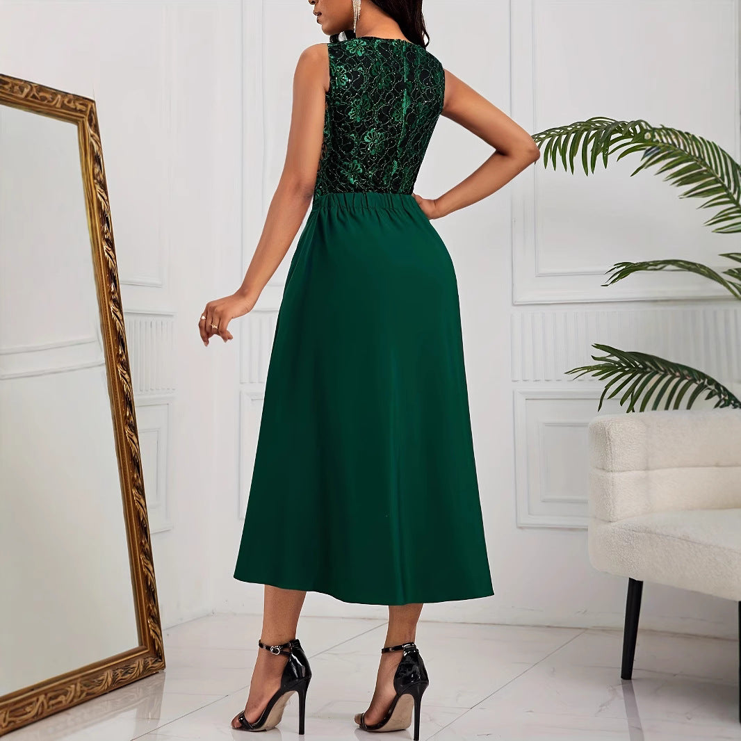 Damen Elegante Schnitt Midi-Kleid mit asymmetrischem Saum und floralem Oberteil EB