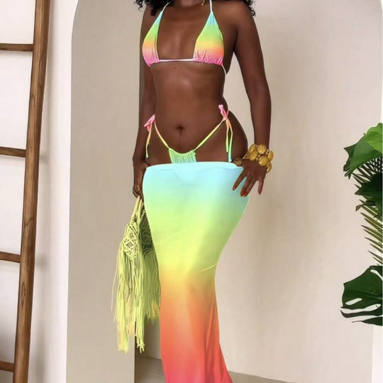 Damen Bikiniset mit modischen Schnürdetails und luftiger Maxikleid-Überwurf EB