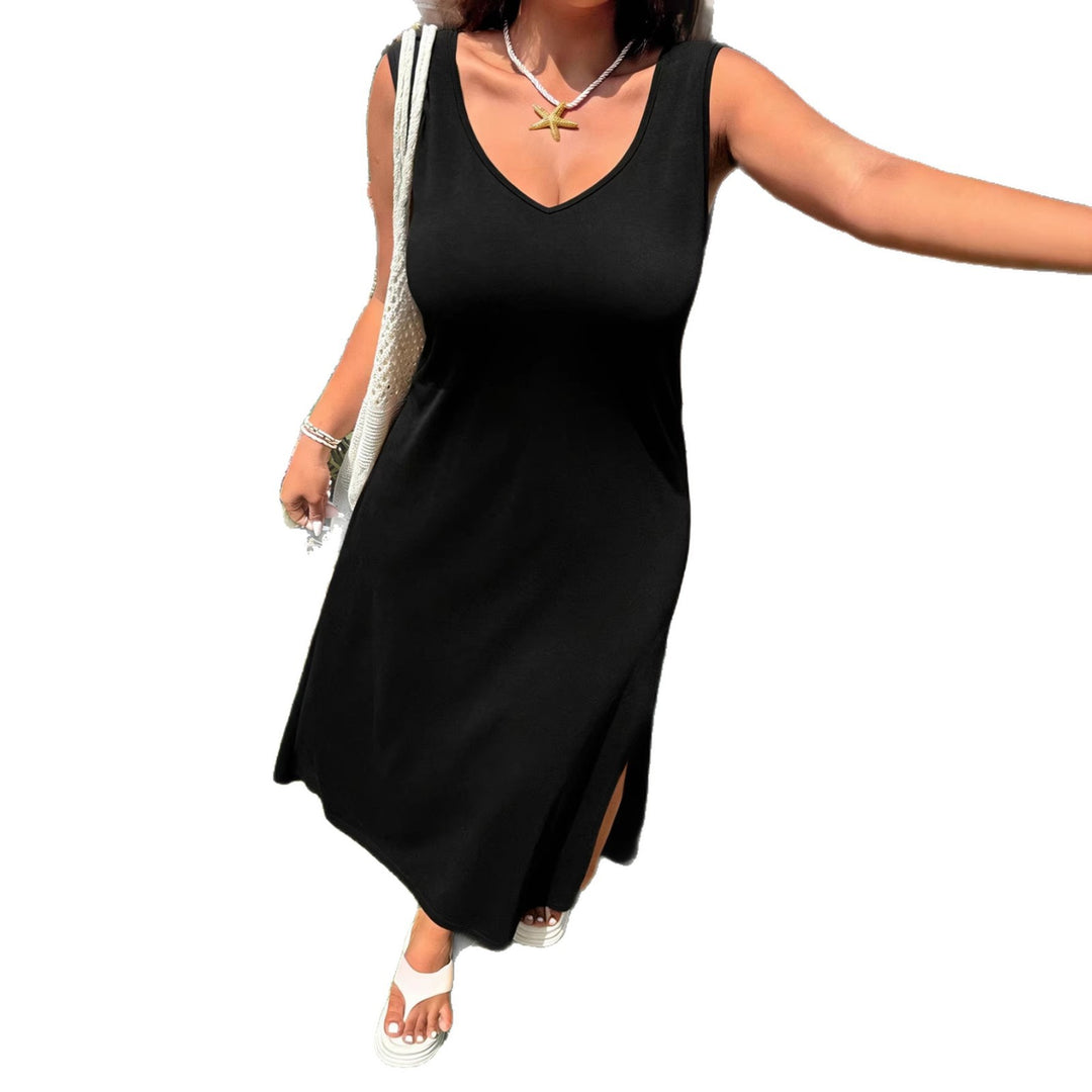 Damen luftiges Maxikleid mit V-Ausschnitt und seitlichem Schlitz EB