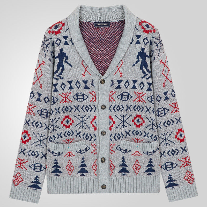 Herren Strickjacke mit exklusivem Norweger-Muster und praktischen Taschen EB