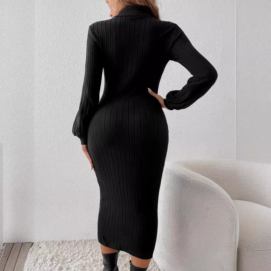 Damen Elegantes Strickkleid mit Rippstruktur EB