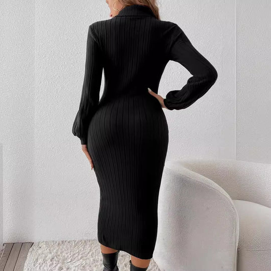 Damen Elegantes Strickkleid mit Rippstruktur EB