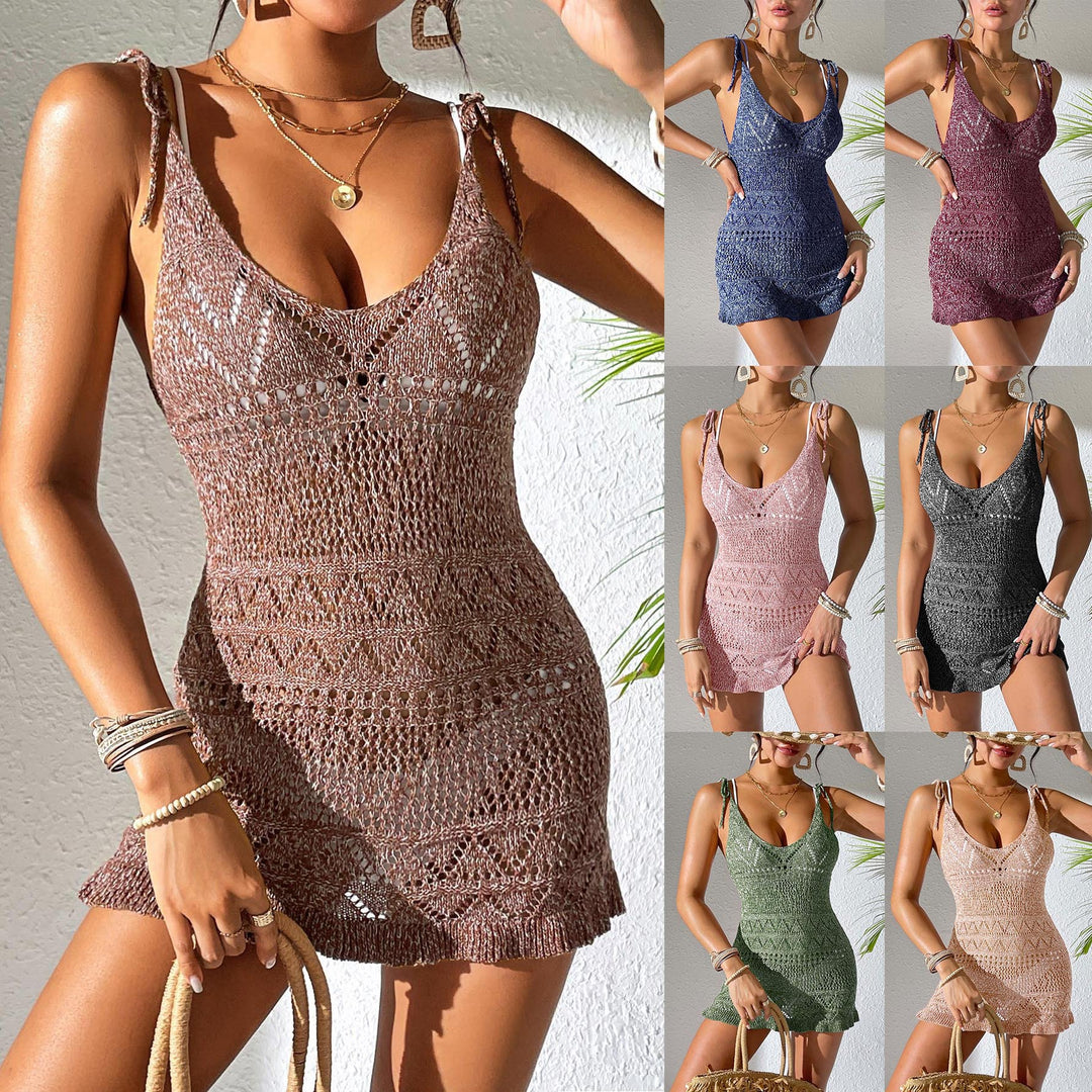 Damen Häkelkleid mit verstellbaren Trägern und voluminösem Saum EB