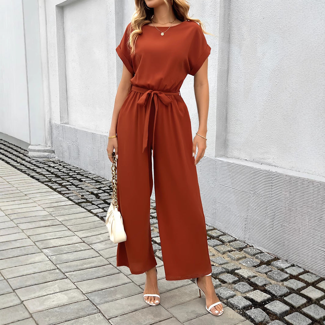 Damen Eleganter Jumpsuit mit Taillengürtel EB