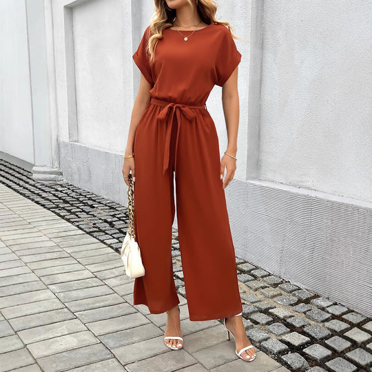 Damen Eleganter Jumpsuit mit Taillengürtel EB