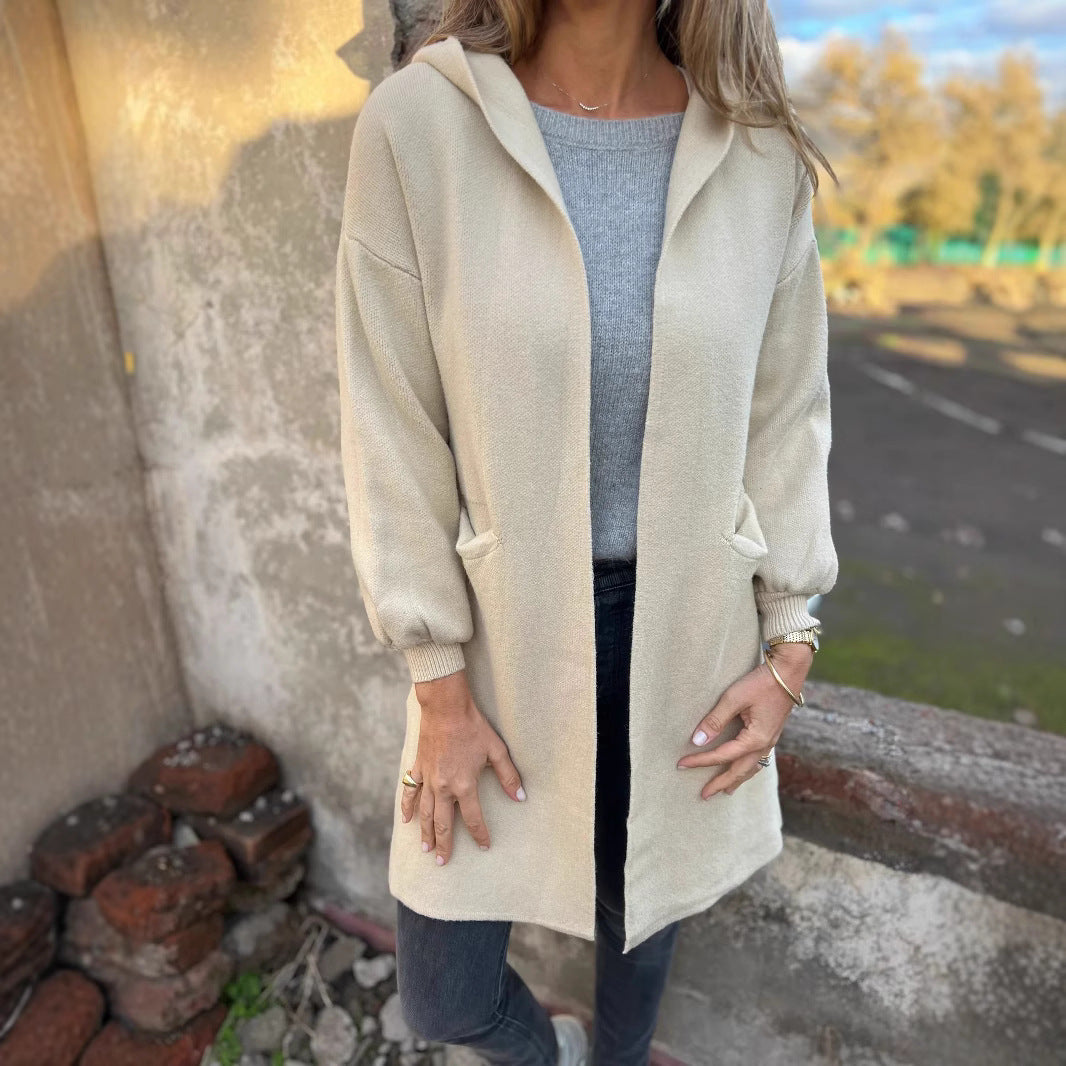 Damen Langärmlige Strickjacke mit Kapuze EB