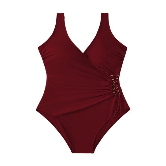 Damen Einteiliger Badeanzug mit elegantem Wickeldesign und Raffungen EB