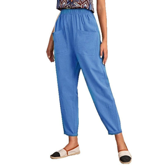 Damen lockere Komfort-Hose mit elastischem Bund und großen Taschen EB