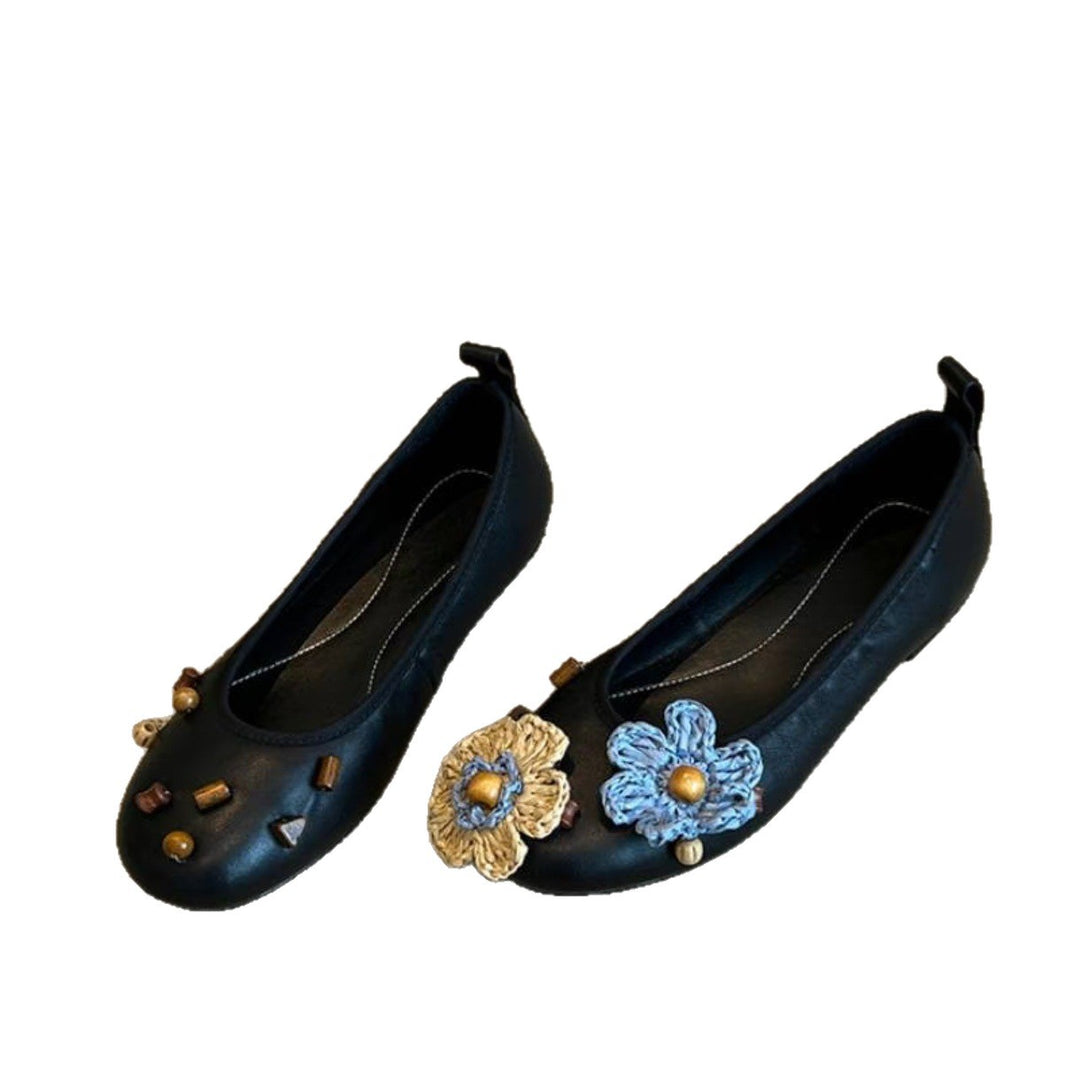 Damen Ballerinas mit floralem Dekor und schimmernder Oberfläche EB