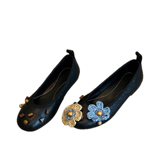 Damen Ballerinas mit floralem Dekor und schimmernder Oberfläche EB