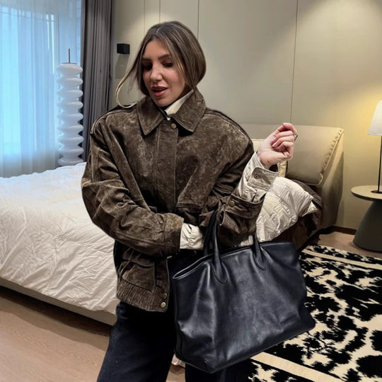 Damen stylische Utility-Jacke mit Gürtel und praktischen Taschen EB
