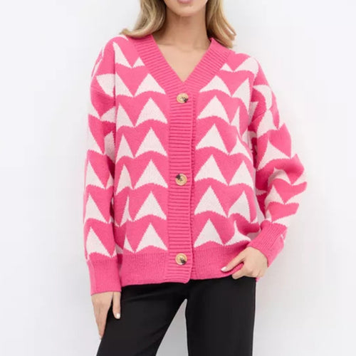 Damen Strickjacke mit geometrischem Muster und knöpfbarem Design EB