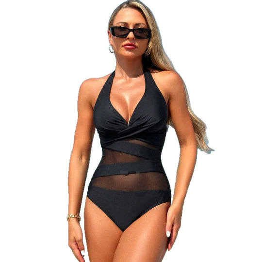Damen Einteiliger Badeanzug mit eleganten transparenten Einsätzen EB