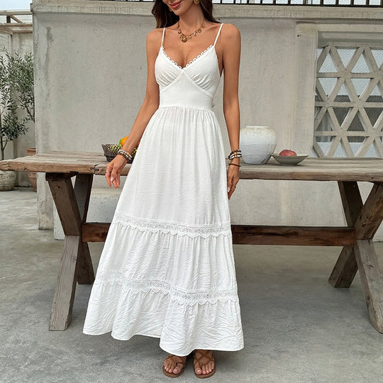 Damen Elegantes Maxikleid mit Crinkle-Beauty und Rüschendetails EB
