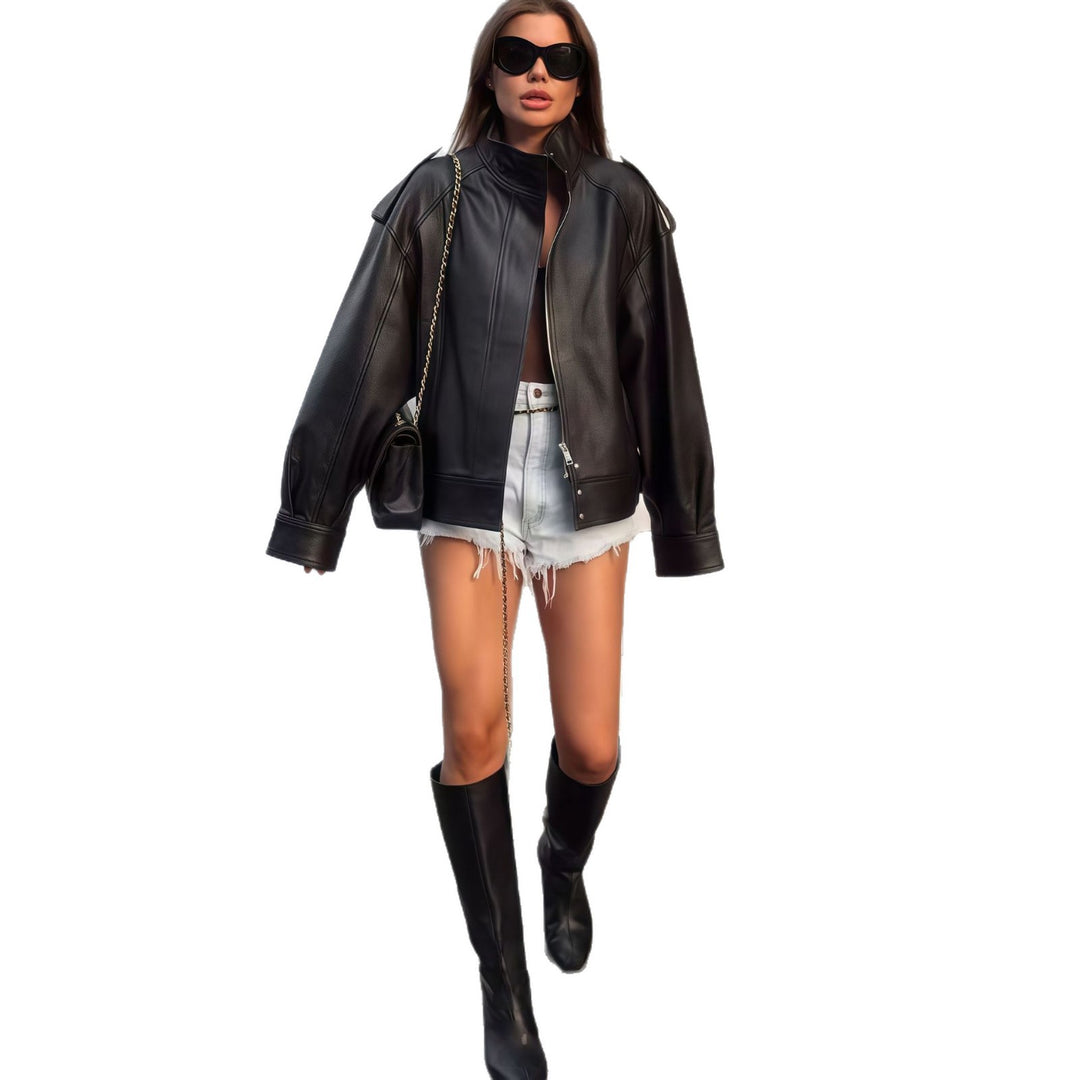 Damen elegante Oversized jacke mit hohem Kragen und praktischen Taschen EB
