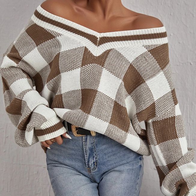 Damen Oversize-Karo-Pullover EB