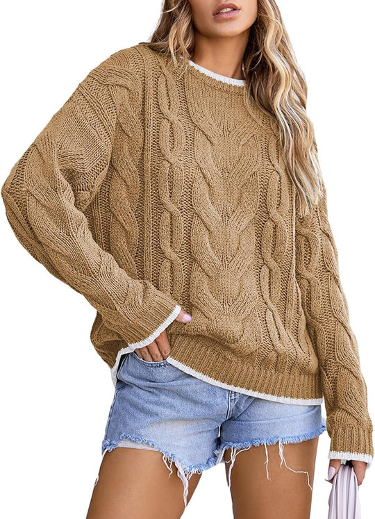 Damen Strickpullover mit grobem Zopfmuster EB
