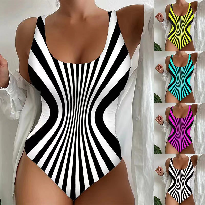 Damen Einteiler Badeanzug mit hypnotischem Streifenmuster EB