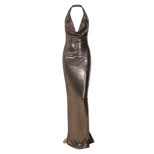 Damen Elegantes Wickelkleid mit tiefem V-Ausschnitt und schimmerndem Finish EB