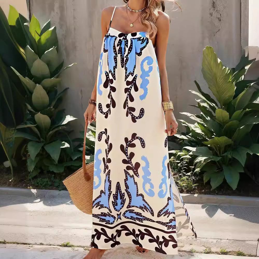Damen luftiges Maxikleid mit raffiniertem Muster EB