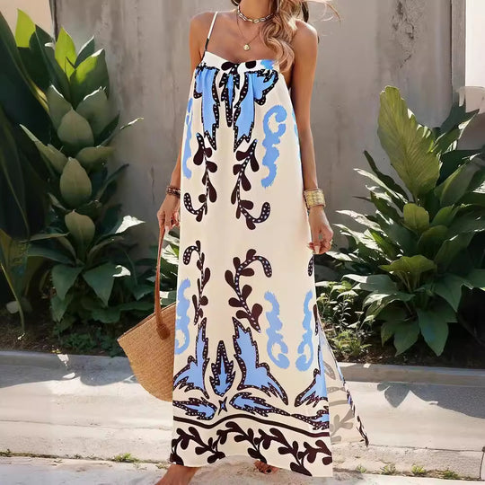 Damen luftiges Maxikleid mit raffiniertem Muster EB