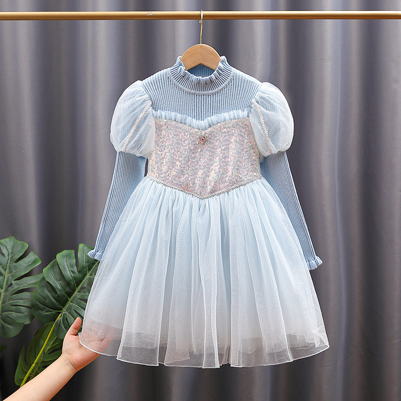 Mädchen festliches Tüllkleid mit glitzernden Applikationen und Rüschen EB