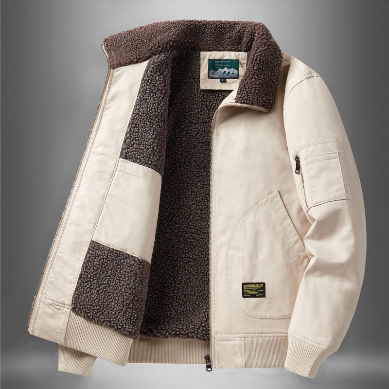 Men's  sherpa-lined canvas flight jacket with ribbed trims and interior stash pockets EB