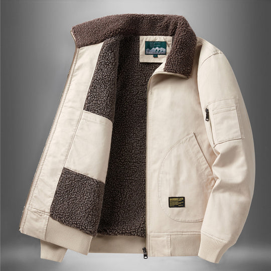 Men's  sherpa-lined canvas flight jacket with ribbed trims and interior stash pockets EB