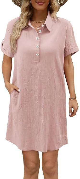 Damen lässiges Hemdkleid mit Knopfleiste und Seitentaschen EB