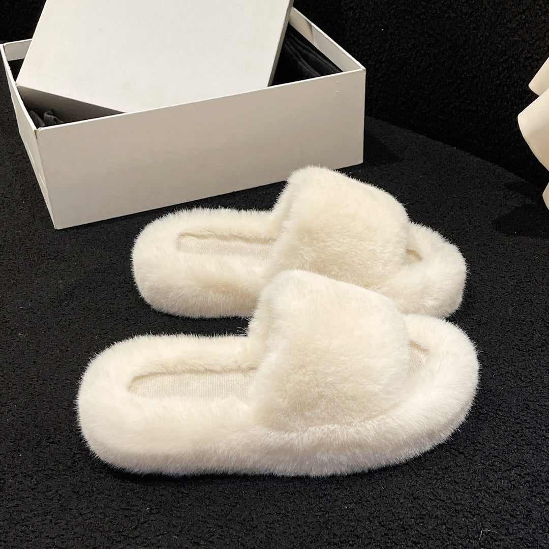 Damen Flauschige Hausschuhe mit breitem Riemen und weichem Innenfutter EB