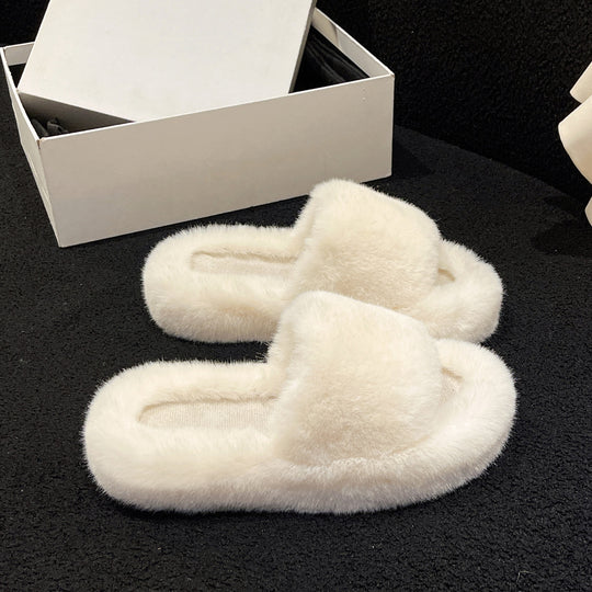 Damen Flauschige Hausschuhe mit breitem Riemen und weichem Innenfutter EB
