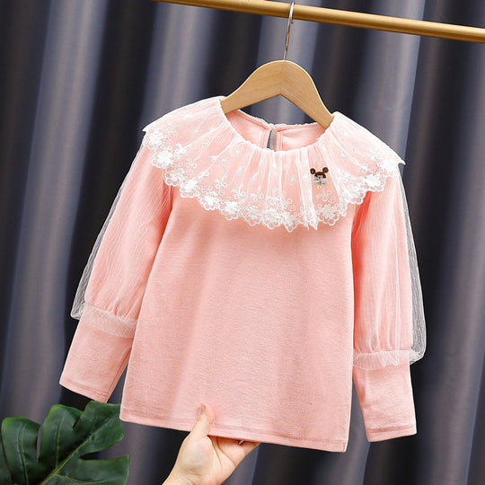 Mädchen Sweatshirt mit eleganter Spitze und transparenten Puffärmeln EB
