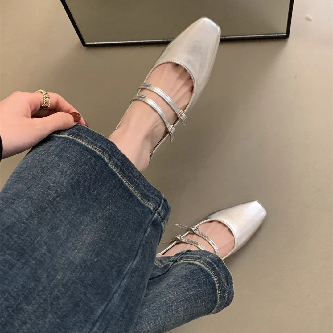 Damen elegante Mary Jane Ballerinas mit modischem Doppelriemen und komfortablem Fußbett EB