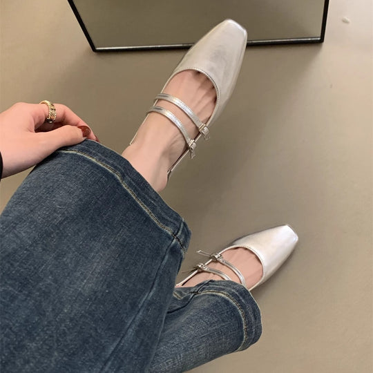 Damen elegante Mary Jane Ballerinas mit modischem Doppelriemen und komfortablem Fußbett EB