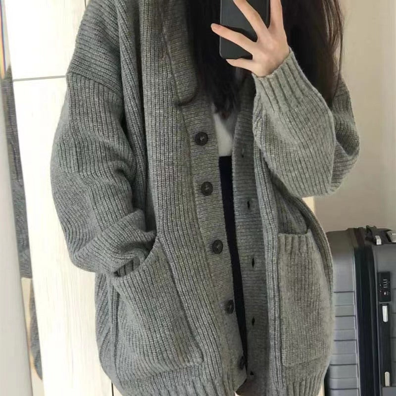 Damen Grobstrick-Cardigan mit Taschen und weichem Schnitt EB